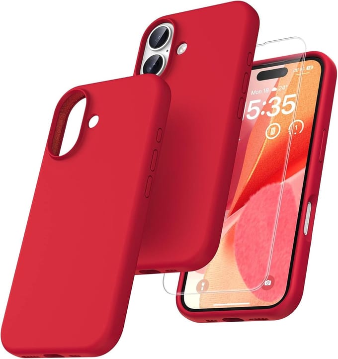 Solid hoesje Soft Touch Liquid Silicone Flexible TPU Rubber + Screenprotector - Geschikt voor: iPhone 16 Plus - Rood