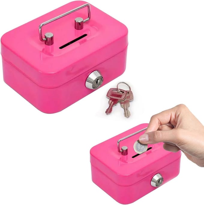 Afsluitbare Geldcassette Met Sleuf en Slot - Metalen Spaarpot Roze