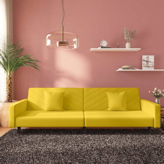 vidaXL - Slaapbank - 2-zits - met - 2 - kussens - fluweel - geel