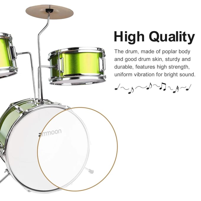 ammoon 14 pouces 3-Piece Kids Drum Set avec trône réglable Cymbale Pédale Pilons Musical violet