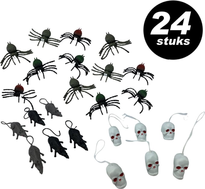 Halloween decoratie voordeelpakket – Ratten & Schedels – 24 stuks