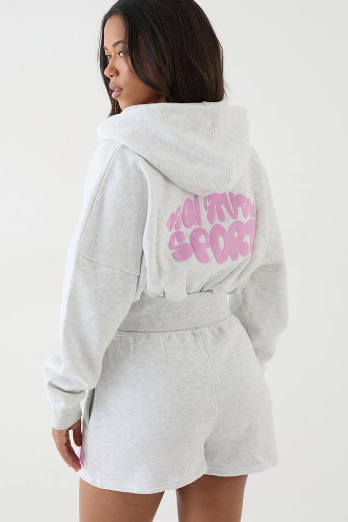Dames Dsgn Studio Sport Bubble Boxy Crop Hoodie | Ash Grey | Maat: Large