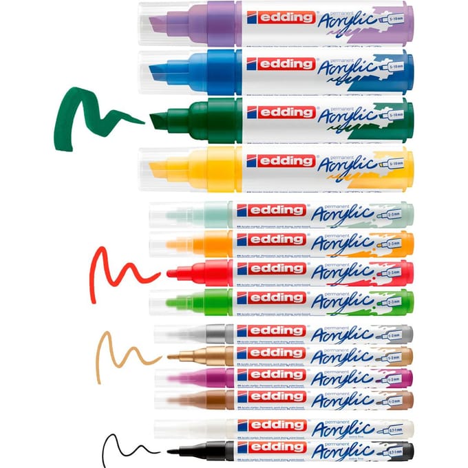 edding acrylmarker set 14-delig creative basic – 4 puntdiktes – opaque acrylverf – permanent & lichtecht