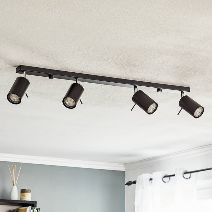 SOLLUX LIGHTING Plafondspot Round in zwart, 4-lamps lineair