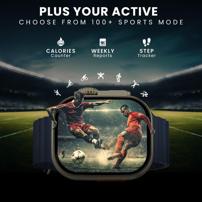 HAMMER Active 2.0 Plus 2.1  HD-scherm Smartwatch met gebarenbediening, Bluetooth-bellen, DIY Watch Face Studio, sportmodi, functionele kroon(Blauw)