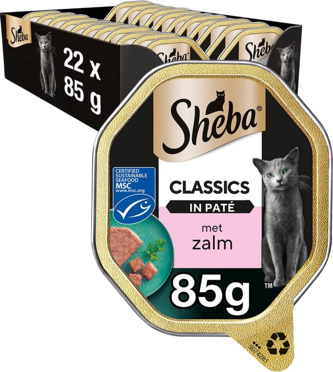 Sheba Kattenvoer - Classic Paté - Natvoer - Zalm - kuipjes 22x85g