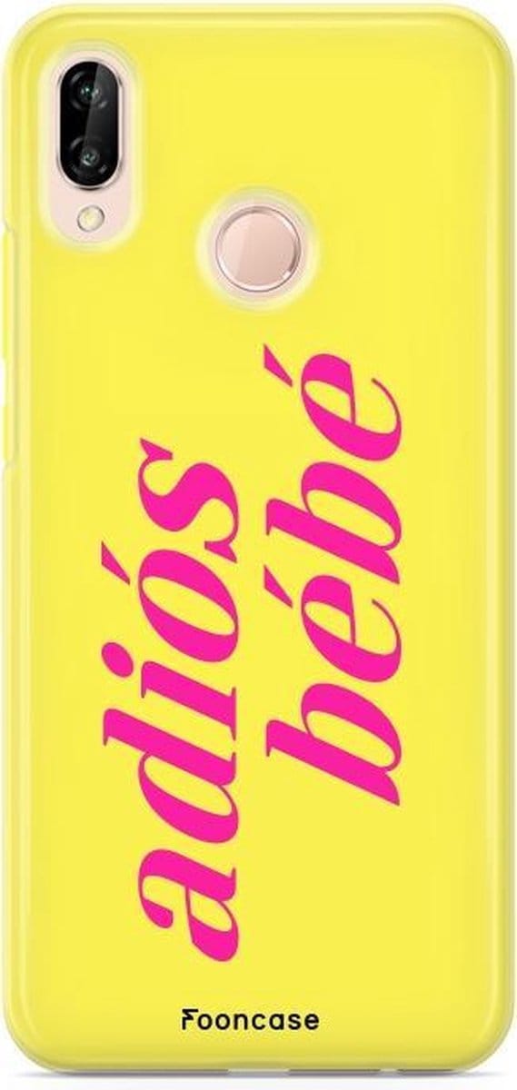 Fooncase Hoesje Geschikt voor Huawei P20 Lite - Shockproof Case - Back Cover / Soft Case - Adios Bebe / Geel & Roze