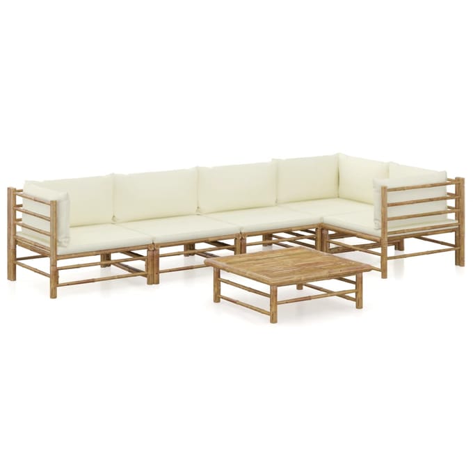 vidaXL - 6-delige - Loungeset - met - crèmewitte - kussens - bamboe