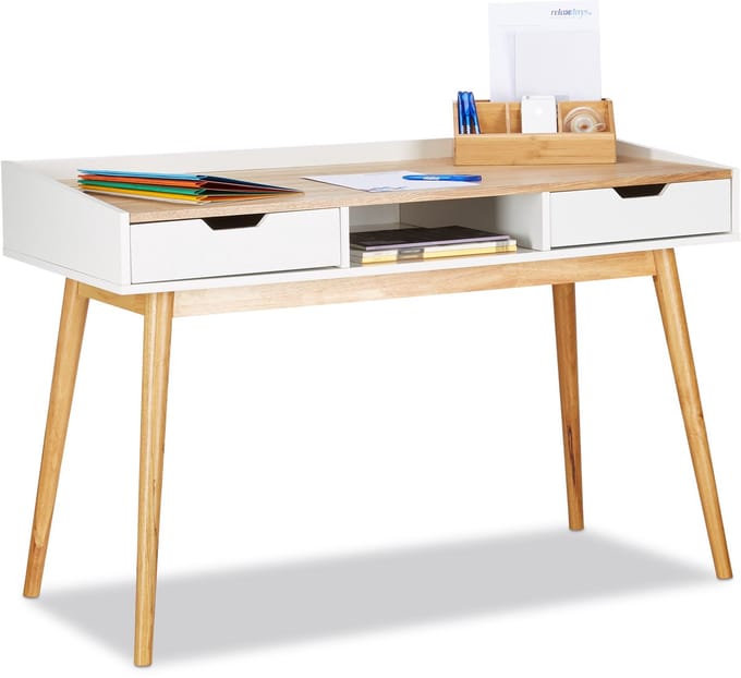 bureau met opbergruimte - 2 lades - hout - 76x120x55 cm - computertafel - wit