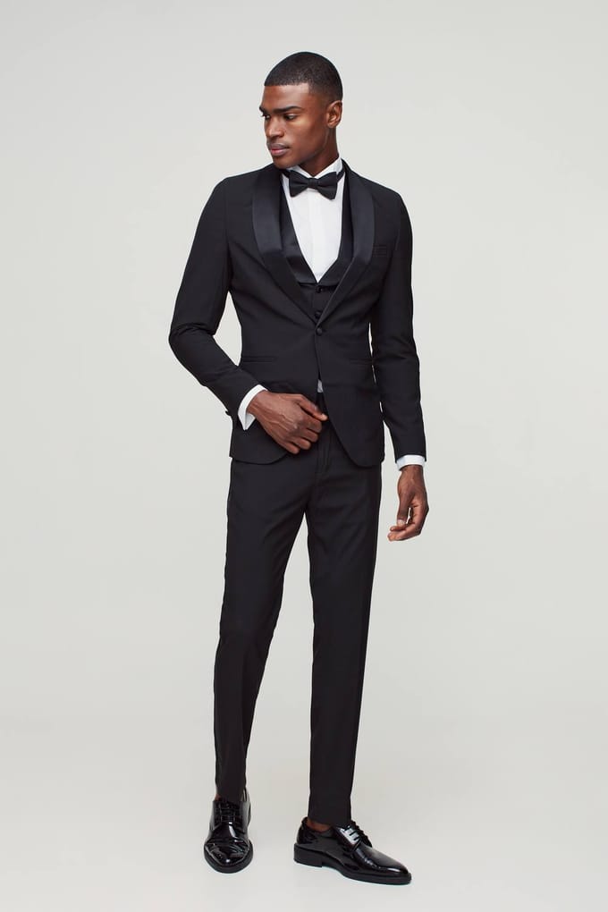 Skinny Tuxedo Single Breasted Suit Jacket | Black | Size 52