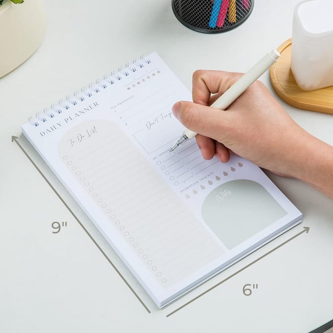 Ongedateerde Dagelijkse Planner en Takenlijst Notitieblok met Spiraalbinding
