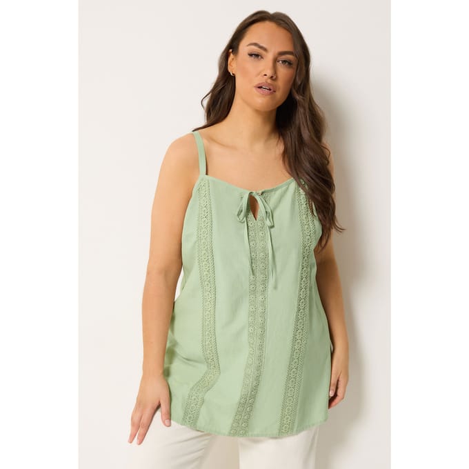 Yours Groene Gehaakte Linnen Camitop Size 58-60