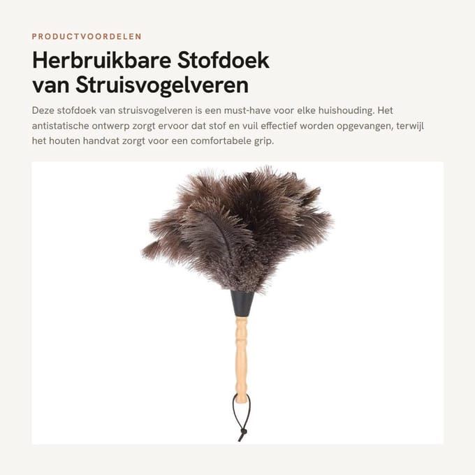 Dailygoods - Herbruikbare Stofdoek van Struisvogelveren met Houten Handvat