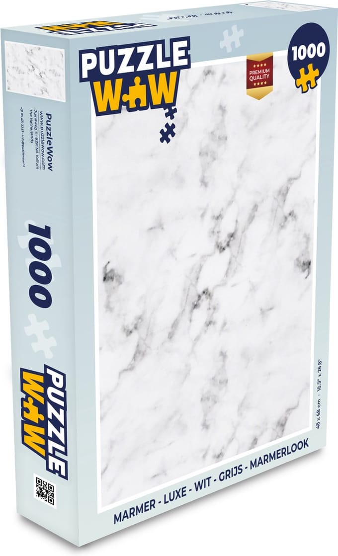 Puzzel Marmer - Luxe - Wit - Grijs - Marmerlook - Legpuzzel - Puzzel 1000 stukjes volwassenen