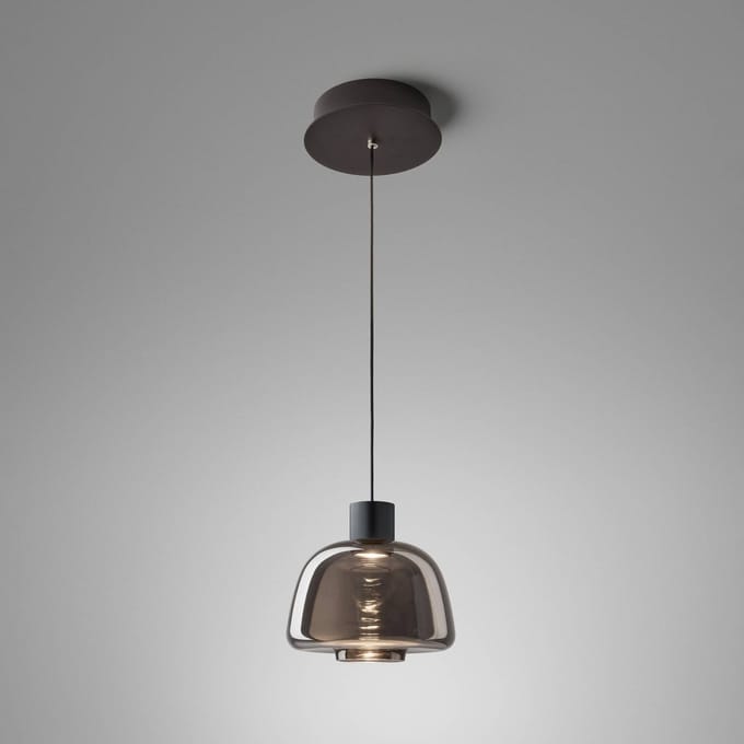 Bover LED hanglamp Drep S/01, rookgrijs, glas, 2.700 K