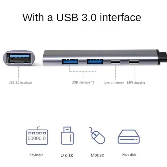 Hub USB C 5 en 2 Hub USB 3.0 Station d'accueil USB C Type C vers USB TYPE-C PD 65W Adaptateur Splitter USB OTG Pour Accessoires PC gray