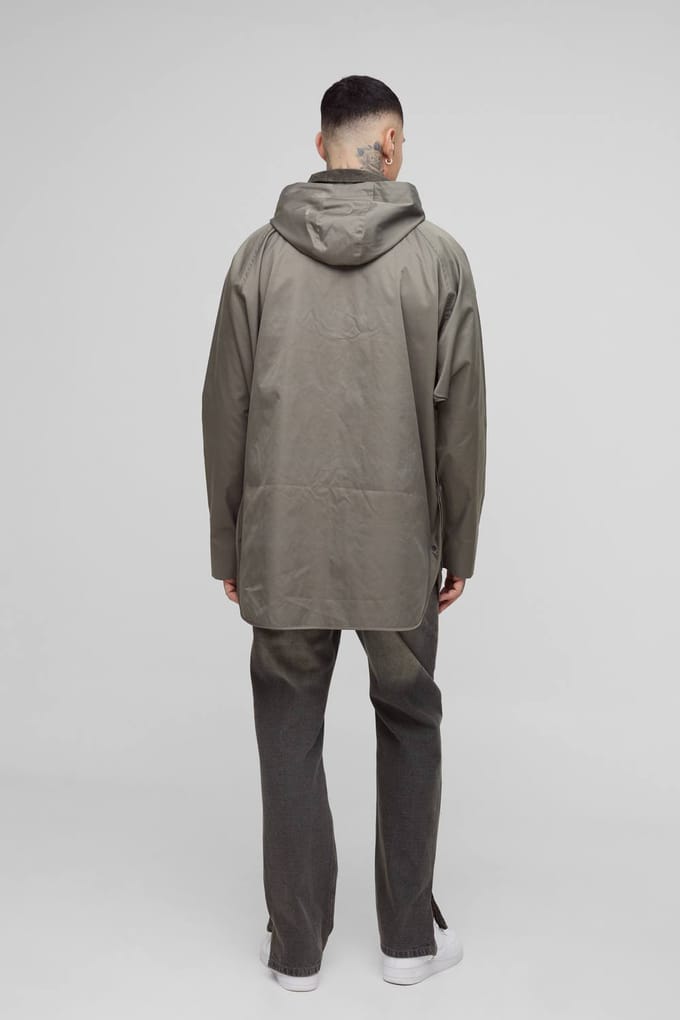 Hoge oversized parka jas met koordkraag en capuchon | Khaki | Size Medium