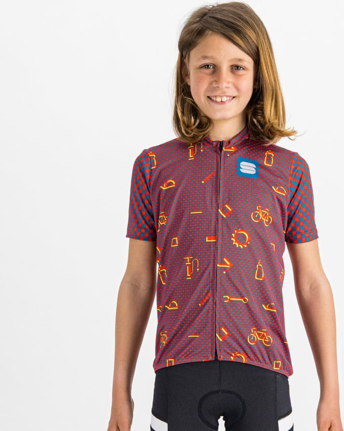 Sportful CHECKMATE KID Fietsshirt Red Blue Pompelmo - Unisex - maat 10Y