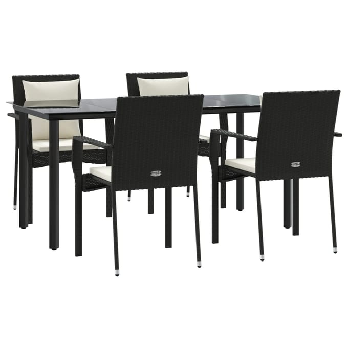 vidaXL - 5-delige - Tuinset - met - kussens - poly - rattan - zwart