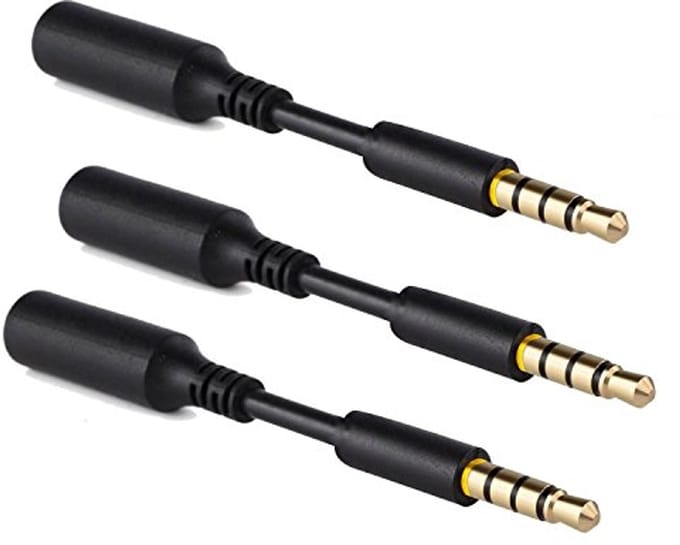Audio Jack Extender - Hoofdtelefoon Adapter - Batterij Case Gebruik - Vergulde Connectoren - 3 Pack - Zwart