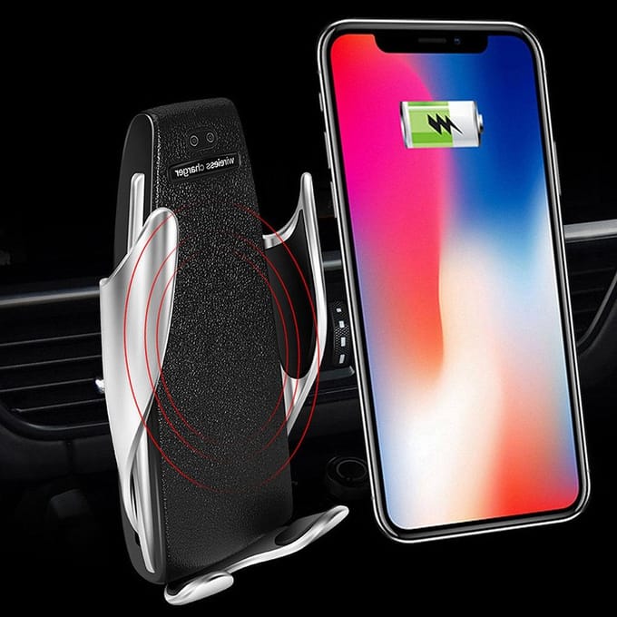 Autotelefoonhouder Draadloze autolader Snel Laadpad, Handsfree Kijken, Automatische Klem gray