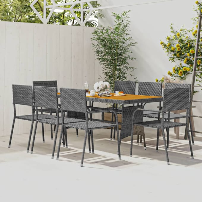 vidaXL - 9-delige - Tuinset - poly - rattan - grijs
