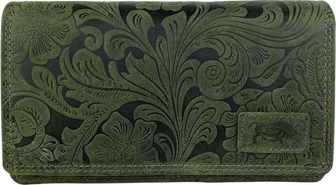 Arrigo Portemonnee Dames - Portefeuille Dames - Leer - Bloemenprint - Groen