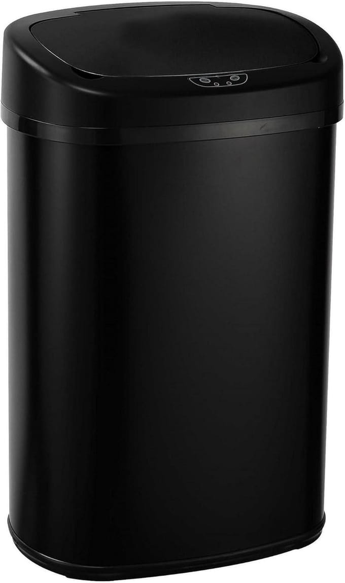 Automatic Kitchen Waste Bin 58L Large Capacity Matte Black Stainless Steel Strapping Bin