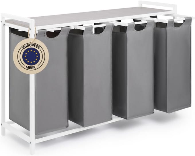 REN® Wasmand 4 Vakken - Wasmand - Wassorteerder - Crème - 73cm x 111cm x 36cm