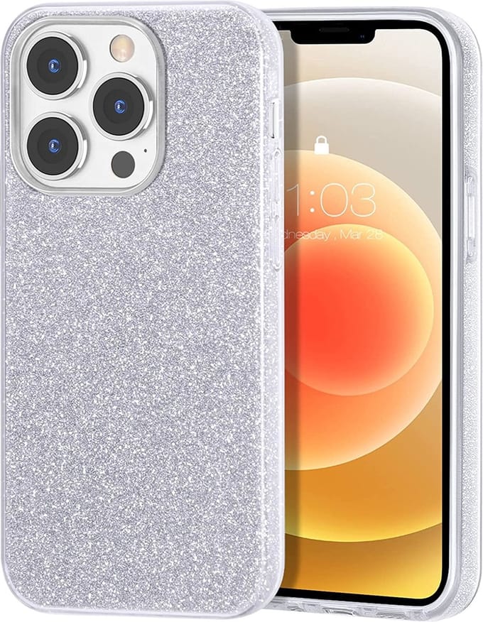 Geschikt voor iPhone 13 Pro hoesje glitter backcover – Zilver – oTronica