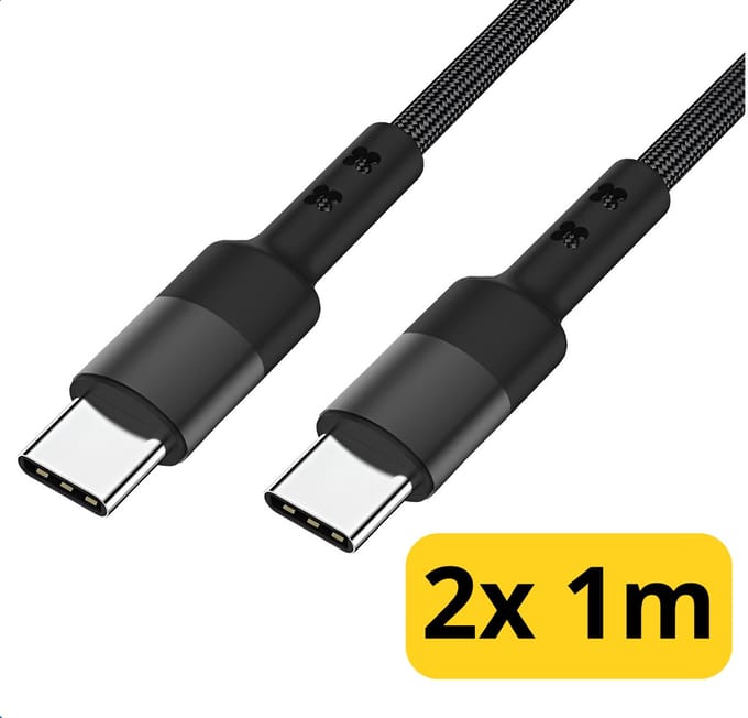 2x USB-C kabel 60W - USB-C naar USB-C - Oplaadkabel & Data - USBC kabel - Universeel - 1 Meter
