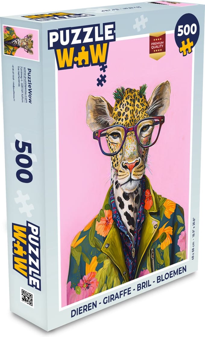 Puzzel Dieren - Giraffe - Bril - Bloemen - Legpuzzel - Puzzel 500 stukjes