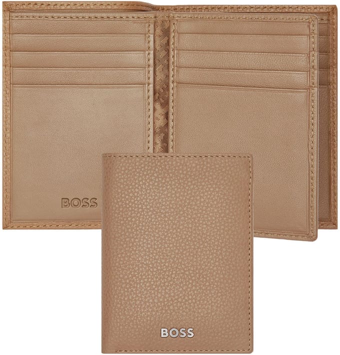 HUGO BOSS Leren Kaarthoes Classic Grained Trifold Card Case Camel Lichtbruin