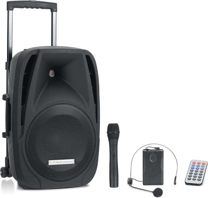 Accu-Actieve Speaker 12" met Trolley - Draadloos, Bluetooth, 5u Speeltijd, Incl. Microfoon en Afstandsbediening
