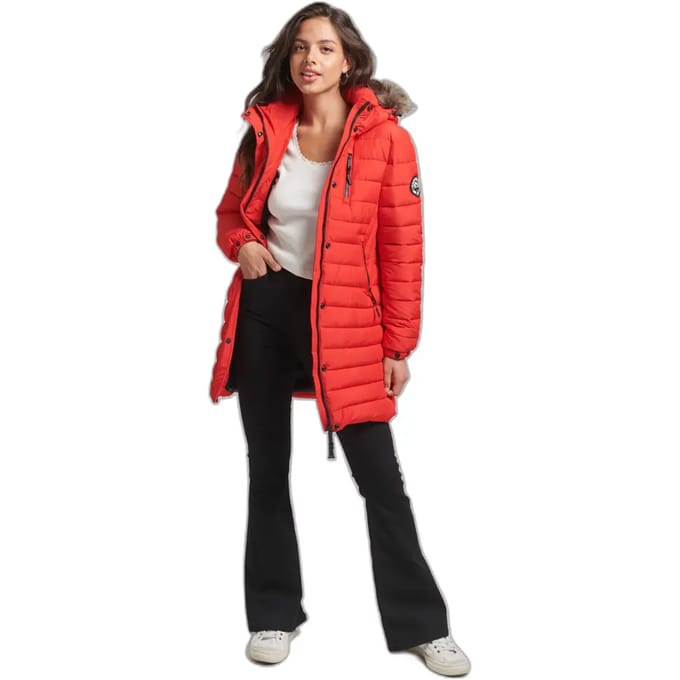 Superdry - Halflange pufferjas met imitatiebont - Dames - Gewatteerde jassen