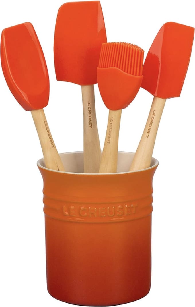 Le Creuset Spatelset - Met spatelpot - Aardewerk - 5-delig - Oranjerood
