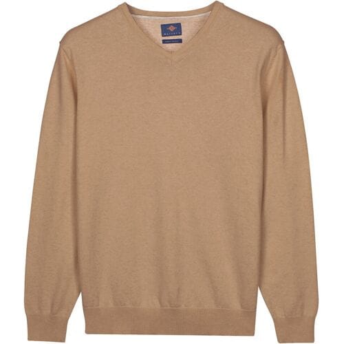 Baileys Trui Solid Color V-Neck Cotton Single Knit Zand / male