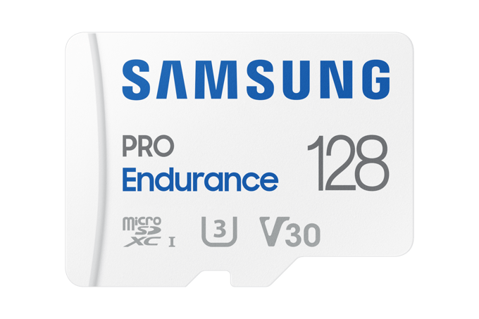 Samsung PRO Endurance microSDXC-kaart 128 GB Class 10, UHS-Class 3, v30 Video Speed Class 4K-video-ondersteuning, Incl. SD-adapter, Schokbestendig