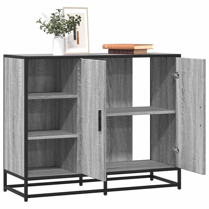 vidaXL - Dressoir - 92x35x76 - cm - bewerkt - hout - grijs - sonoma - eikenkleurig