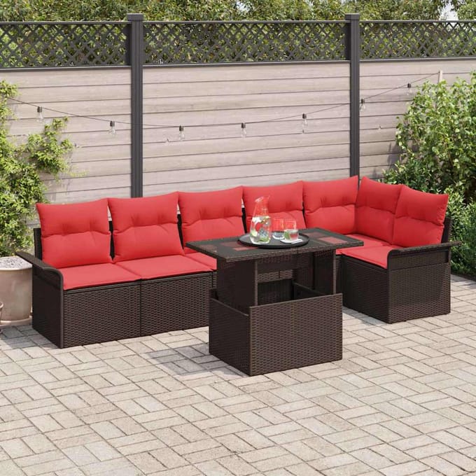 vidaXL Tuin Sofa Set 7 st Bruin Poly riet