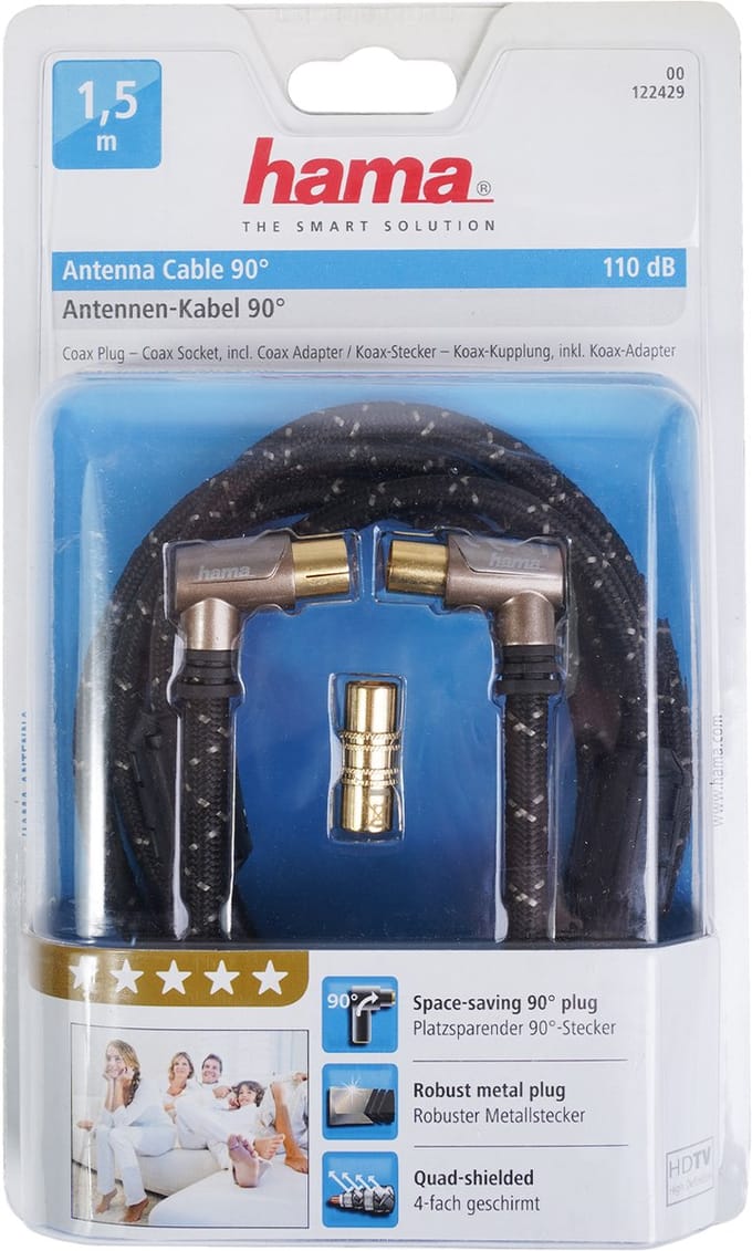 Hama antennekabel coax 90graden 110DB 1.5m, 5 ster