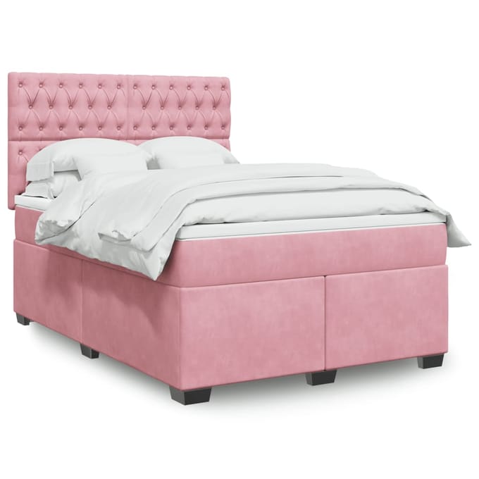 vidaXL - Boxspring - met - matras - fluweel - roze - 140x190 - cm