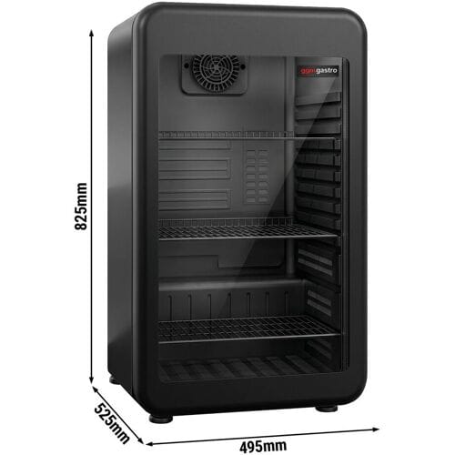 GGM Gastro Mini displaykoelkast - 495mm - 113 liter - met 1 glazen deur & LED‑verlichting - zwart zwart
