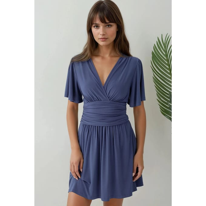 V-hals Korte Mouwen Mini Jurk
