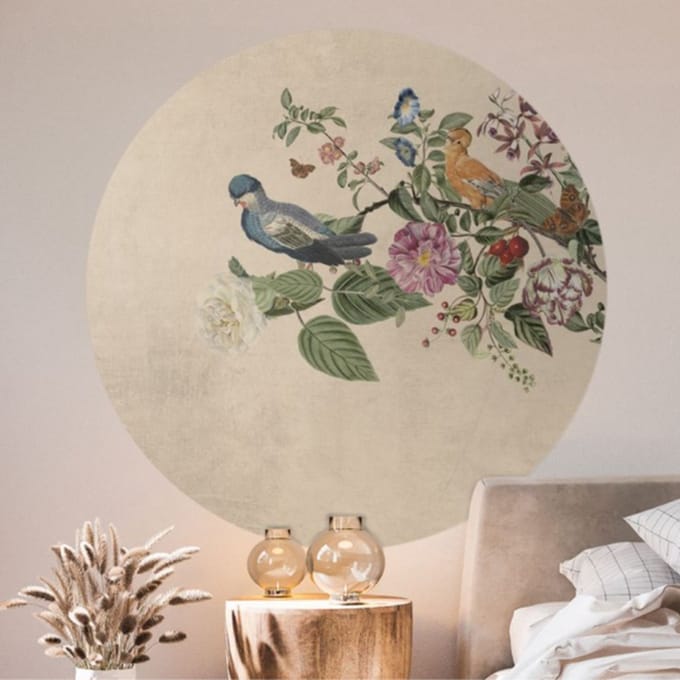 Behangcirkel 60cm Blooming birds creme - Wallz