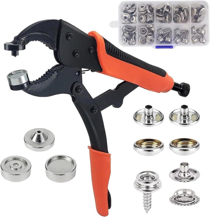 Draagbare Heavy Duty Drukknoptang met 20 Sets Drukknopen - Verstelbare Oogtang voor Bootafdekking en Dekzeilen