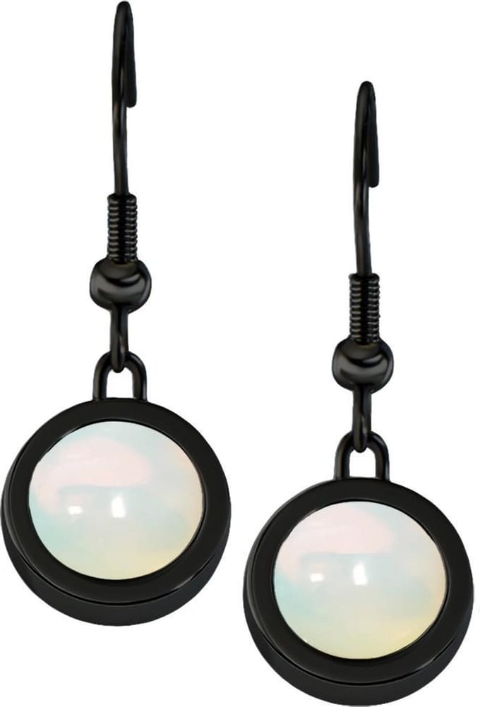 Quiges Dames Oorbellen RVS Zwart met Opaal Mini Coin - ECOS366