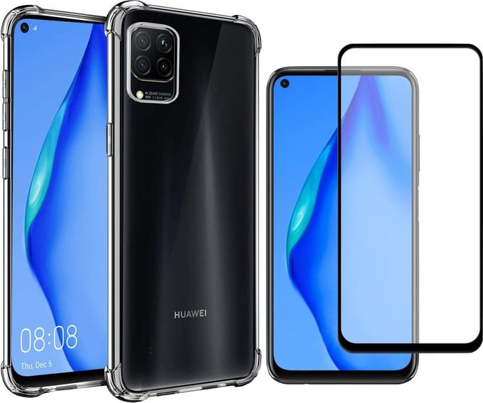 Hoesje geschikt voor Huawei P40 Lite en Screenprotector - Transparant Shock Proof Case + Full Screen Protector Glas