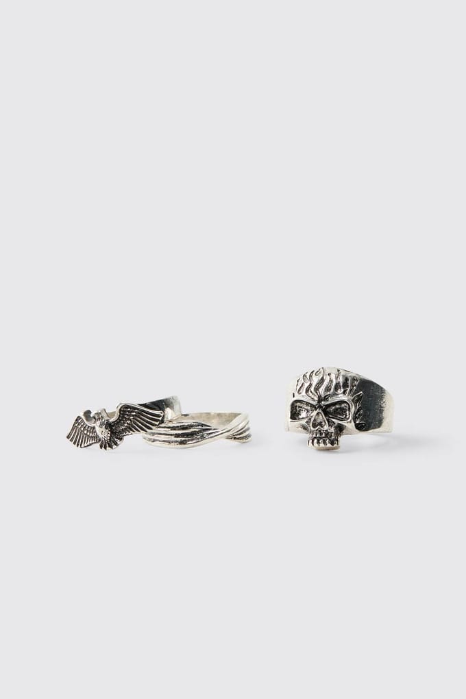 3-pack Zilveren Gothic Ringen | Silver | Size Small/Medium