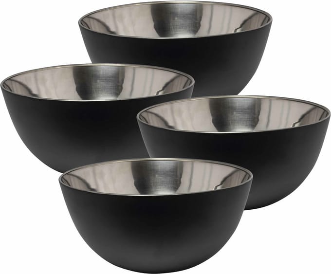 Svenska Living Kommetjes/schaaltjes - 4x - zwart - RVS - D19 x 9 cm